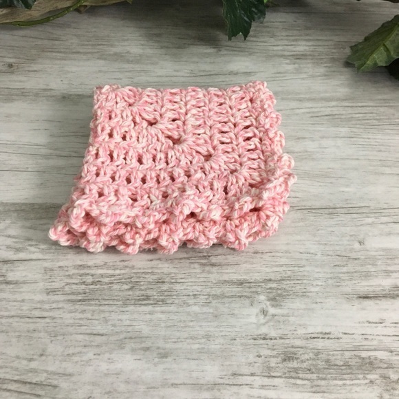 Pink Wash Cloth Cotton Handmade Dish Rag Crochet Shabby Chic Kitchen Bath - Picture 5 of 6